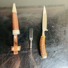 Rare Vintage GERMAN HUNTING KNIFE WITH FORK Henley & Co Solingen Germany Stag picture