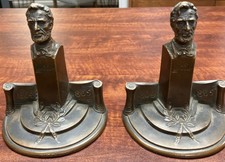 ANTIQUE W.B. WEIDLICH BROTHERS BRONZE LINCOLN MONUMENT US CIVIL WAR ART BOOKENDS picture