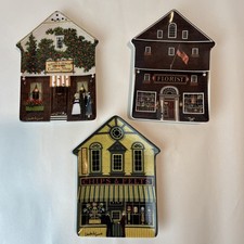 Charles Wysocki Folktown Plates Coffee Shop Florist Chips & Felts Bradford picture