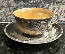 VTG Japanese Moriage Raised Dragon Art Demitasse Cup & Saucer Set Hand Painted picture