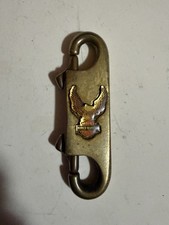 Vintage Brass Harley Davidson Eagle Double Spring Clip Keychain picture