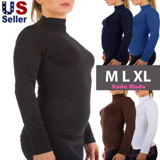 Women Long Sleeve Mock Neck Shirt Stretch Turtleneck Top Slim Fit Plus size M-XL picture