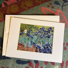 Vintage 1999 Vincent Van Gogh Blank Greeting Card Irises Iris Flowers Blue Green picture
