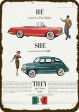1961 FIAT 1200 SPIDER Convertible & FIAT 600 Car DECORATIVE REPLICA METAL SIGN picture