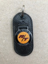 Vintage Leather Car Keychain Vintage key fob Dodge Challenger RT/Gold/Bk NOS picture
