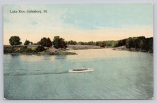 Vintage Lake Rice Galesburg Illinois Postcard 1913 Rowboat Scenic View picture