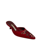 Manolo Blahnik Vintage Embroidered Floral Red Felt Heeled Mules EU 36.5 US 5.5 picture