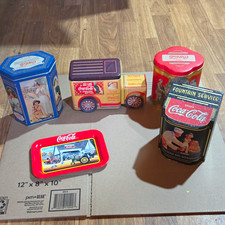 Coca-Cola vintage tin containers. collectible antique. lot of 5. picture