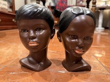 HOLLAND MOLD SET POLYNESIAN HAWAIIAN BROWN BOY & GIRL BUST CERAMIC STATUES 1975 picture