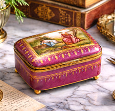 Neoclassical High Quality Hand Painted Antique Porcelain Trinket Jewelry Box picture
