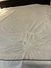 Antique Italian Linen Sheet Hand Embroidered Chinoiserie Angel Pagoda BEL SOGNI picture