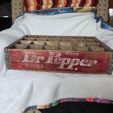 Vintage 1970s Dr Pepper 24 Slot Wooden Soda Crate Red Carrier 10-2-4 Clock Logo picture