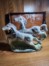 Double Horse Galloping Through Grass Ceramic Figurine picture