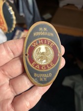 Vintage Original WHITE EAGLE H.N Krigbaum NY Bicycle Head Frame Badge Tag Emblem picture