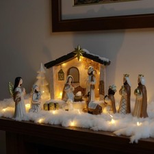 Nativity Set Indoor-14 Piece Nativity Scene with Lighted Manger Nativity Sets & picture