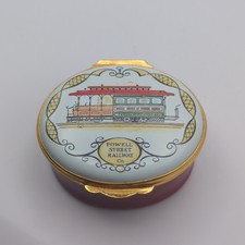 I. Magnin Co English Enamel Trinket Box 1876 San Francisco Powell Cable Car Rare picture