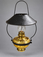 Antique Bradley & Hubbard B&H Brass Hanging Library Oil Lamp Electrified picture