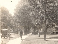 Early 1900s RPPC Tree Lined Street Man Walking Vintage Car Houses picture
