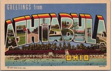 1940s ASHTABULA, Ohio Large Letter LINEN Postcard Beach Aerial View - Unused picture