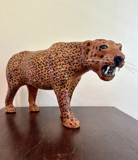 Vintage 1970s Leather Leopard Jaguar Sculpture Large Big Cat Handcrafted 20”W picture