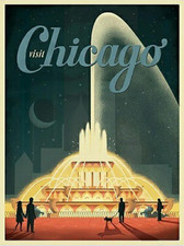 Visit Chicago Illinois Vintage  Art Deco Poster Print picture