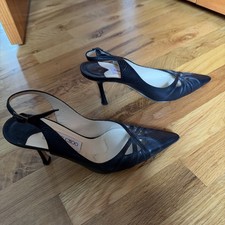 Jimmy Choo Slingback Pumps EU 38 US 8 Leather Black Mid Heels picture