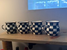 Mackenzie Childs Sterling Check Mugs, Set Of 4 🩶 picture