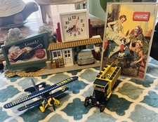 Vintage Coca-Cola Collection Lot Clock Station -Biplane Delivery Truck Tin Sign⁠ picture