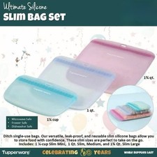 Tupperware The Ultimate Silicone Slim Bag Freezer Oven Microwave Safe Set 3 New picture