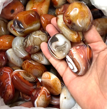 1000g 50pcs Natural Polished Silk Banded Lace Agate Palm Stone Madagascar #01 picture