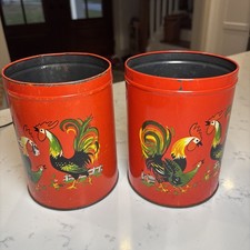VTG 2 Luzianne Coffee & Chicory Advertising Tins Folk Art Rooster Hen No Lids picture