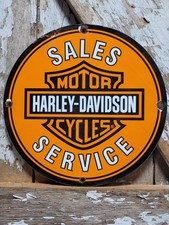 VINTAGE HARLEY-DAVIDSON PORCELAIN SIGN OLD MOTORCYCLE BIKER DEALER SALES SERVICE picture