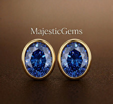 0.50 Ct Oval Cut Blue Lab Grown Diamond Earrings Gold Pleted VVS1 picture