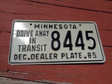 Vintage 1985 Minnesota Drive Away In Transit Dealer License Plate 8445 MN Tag picture
