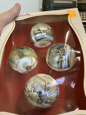 Box Of 4 Vtg Pyramid Christmas Ornaments Thread Satin Silk Winter Scene Holiday picture