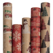 JAM Paper Christmas Kraft Gift Wrap - 125 Sq Ft - 5 Rolls/Pack picture