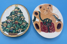 Vintage 1997 Allure Christmas Tree Teddy Bear Ceramic Trinket Dish Set of 2 picture