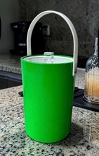 Vintage MCM Lime Green Plastic Ice Bucket with Lucite Handle & Clear Lid 1960s picture