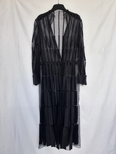 Akris Sheer Overlay Dress Graphite Silk Tulle Geometric Ribbon Appliqué Size 10 picture