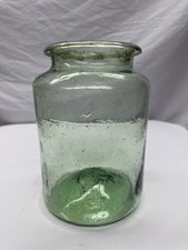 Antique 1800's - Very Crude Light Green European Utility Glass Jar - Pontil picture