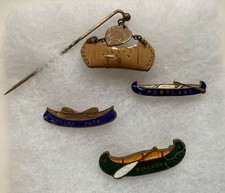 4 Vintage Souvenir Canoe Pins Camp Rustic picture