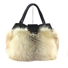 Auth BALLY - Cream Dark Brown Brown Fur Leather Handbag picture