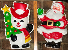 2 Vtg Hong Kong Plastic Blow Mold Wall Christmas Hanging 18