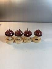 Lot Of 4 Vintage Red White Dot Mushroom Candles Glazed Small 2.25