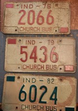 Vintage 1976 1979 1982 Church Bus Indiana License Plate Birthday MANCAVE picture