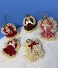 5 Vintage Folded Ribbon Angel Christmas Ornaments picture