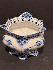 Royal Copenhagen #159 Blue Fluted Full Lace  Open Sugar Bowl EUC picture