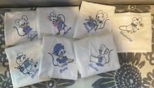 Vintage Hand Embroidered Mice Days Of The Week Flour Dish Towels picture