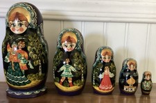 Russian Nesting Dolls Matryoshka Set 5 Pc Hand Painted Wooden Folk Art 6.75” picture