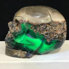 560G Rare Volcanic Agate Crystal Hand Carved Skull Specimen Energy Healing Stone picture